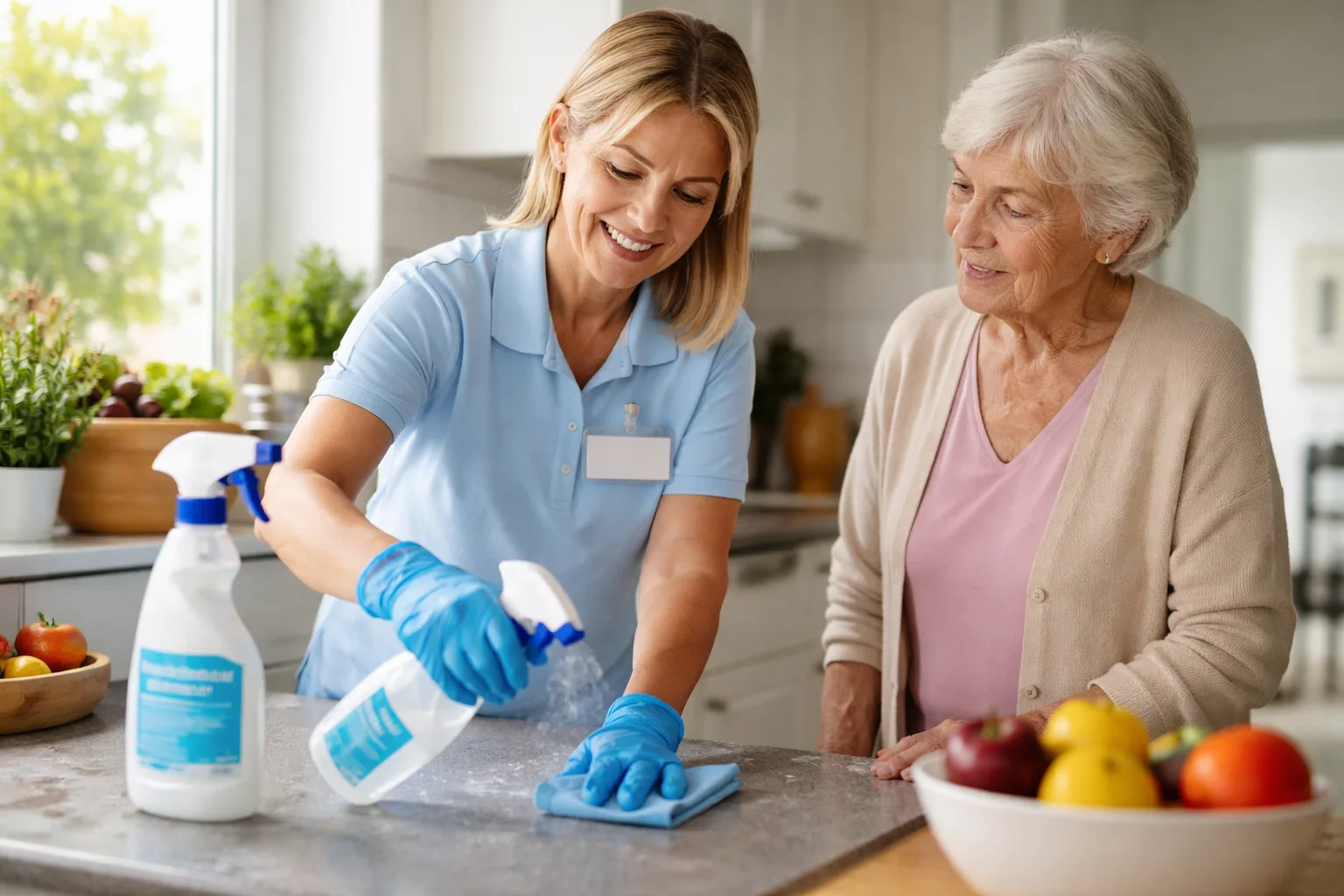 Professionelle Pflege und Betreuung - Illustration zum Thema: Hygienemaßnahmen in der häuslichen Pflege