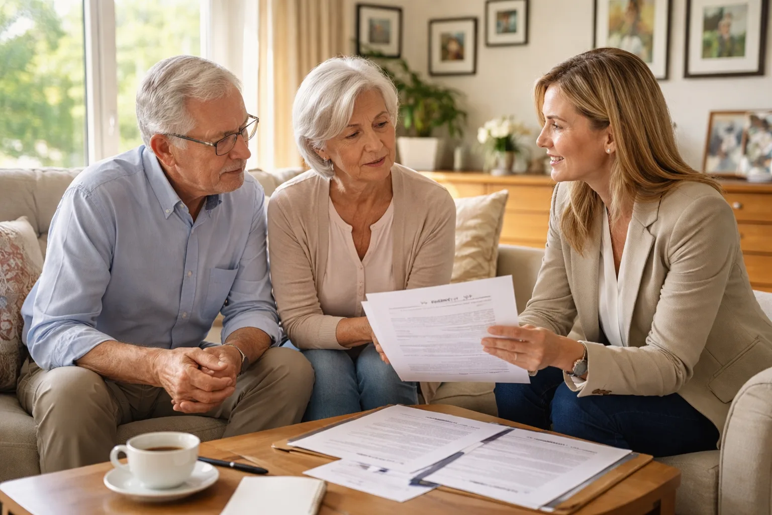 Professionelle Beratung zu Pflegegraden - Betreuerin erklärt älterer Person die verschiedenen Pflegestufen