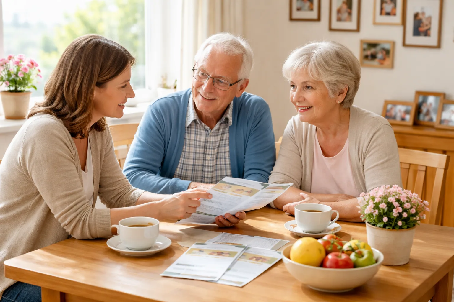 Professionelle Beratung zu Pflegegraden - Betreuerin erklärt älterer Person die verschiedenen Pflegestufen